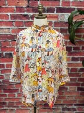 NEW TERRA women's artistic muse button-down top in multi